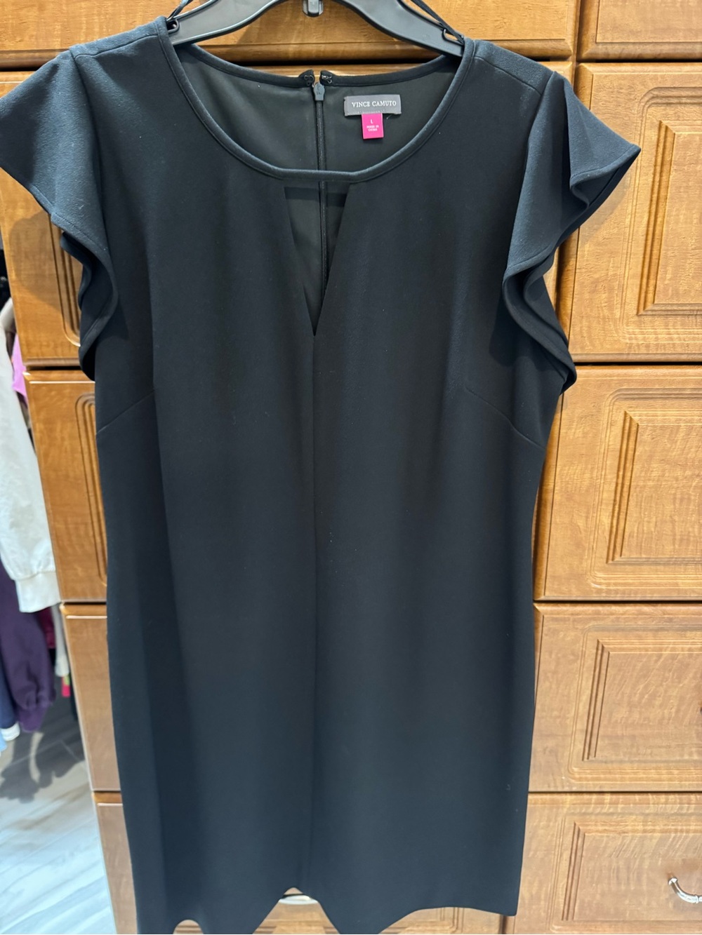 Vince Camuto Black Flutter-Sleeve Sheath Dress